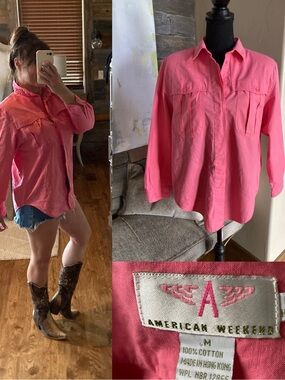 Vintage 80’s American Weekend Pink Girly Western Cotton Button Down Shirt